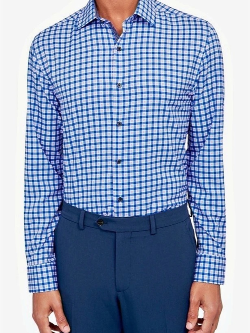 WRK Slim Fit Check Performance Dress Shirt Blue & White Gingham